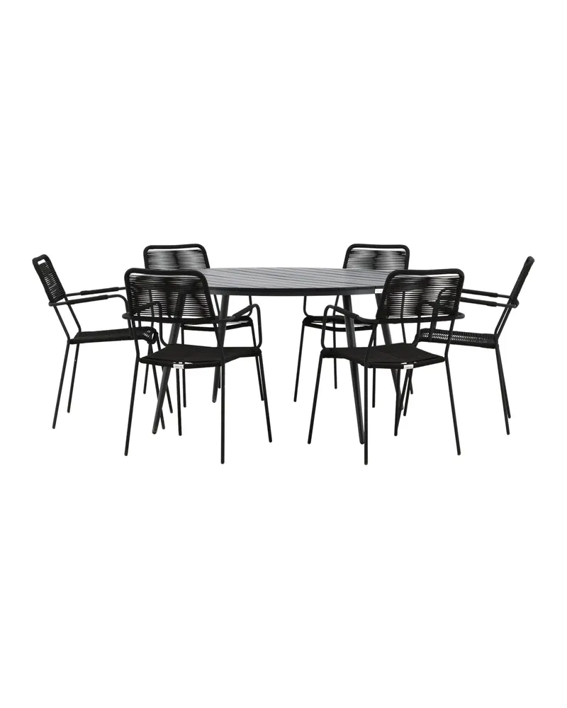 Break & Lindos Gartenmöbel-Set rund mit 6 Seilstühlen in Schwarz, Ansicht 3