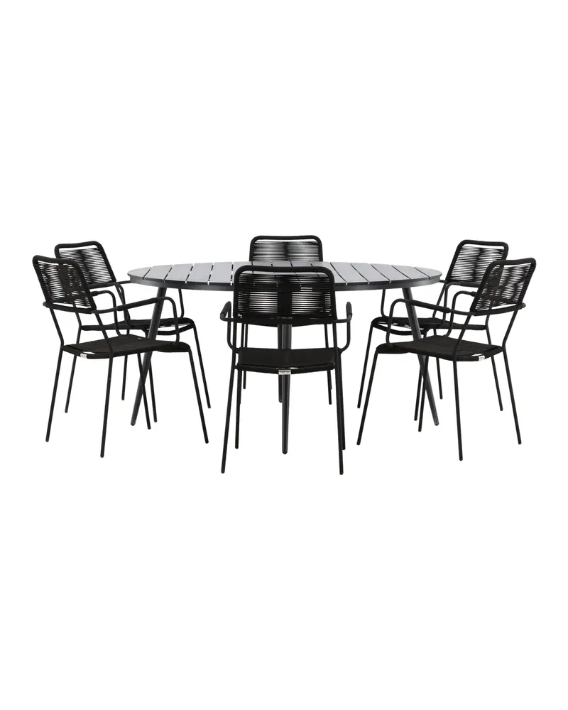 Break & Lindos Gartenmöbel-Set rund mit 6 Seilstühlen in Schwarz, Ansicht 4