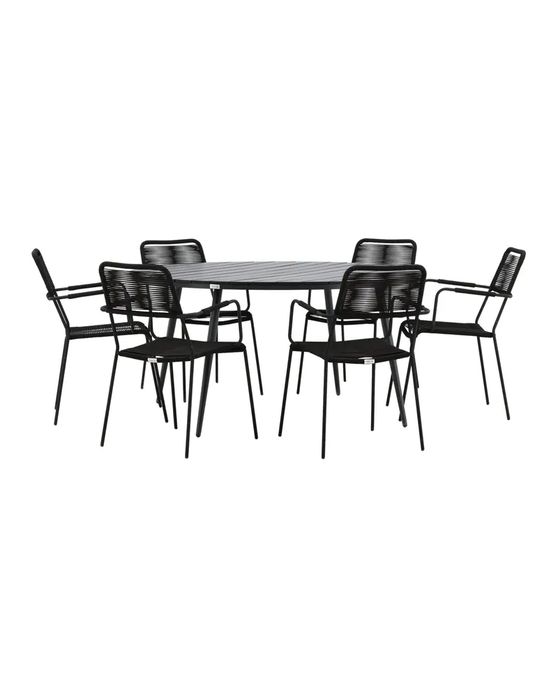 Break & Lindos Gartenmöbel-Set rund mit 6 Seilstühlen in Schwarz, Ansicht 5