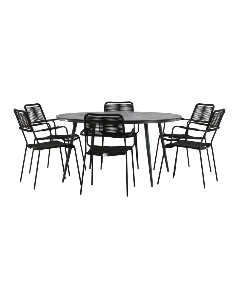 Break & Lindos Gartenmöbel-Set rund mit 6 Seilstühlen in Schwarz, Ansicht 6