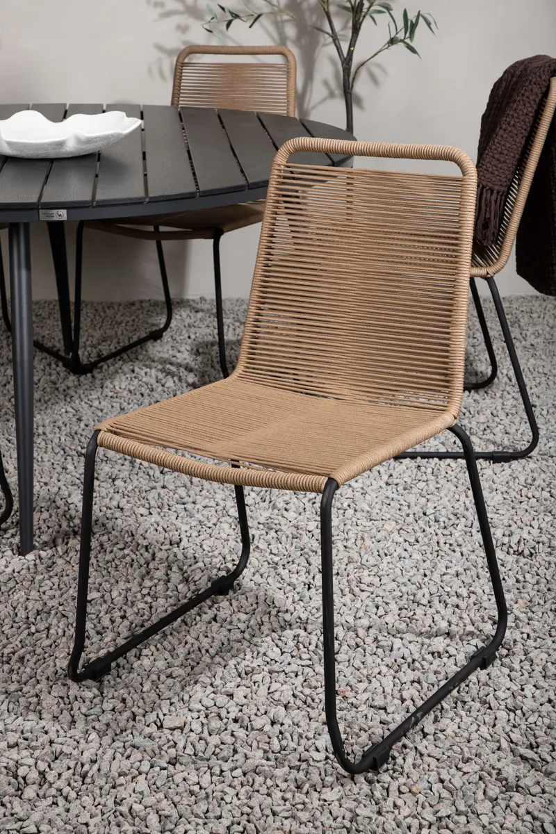 Break & Lindos Gartenmöbel-Set rund mit 6 Seilstühlen in Braun, Gestell Schwarz, im Wohnraum, Ansicht 3