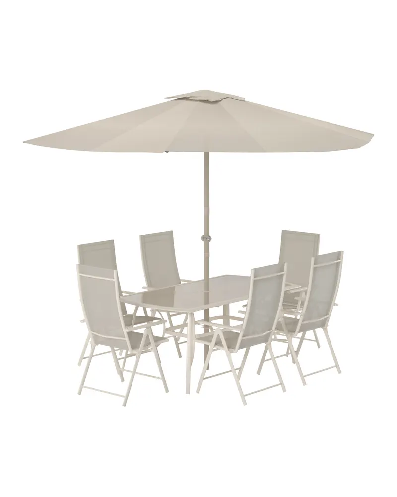 Brekki Gartenmöbel-Set mit Glastisch, Hochlehnern und Sonnenschirm, Ansicht 2