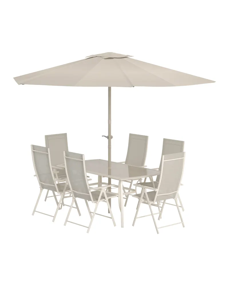 Brekki Gartenmöbel-Set mit Glastisch, Hochlehnern und Sonnenschirm, Ansicht 3