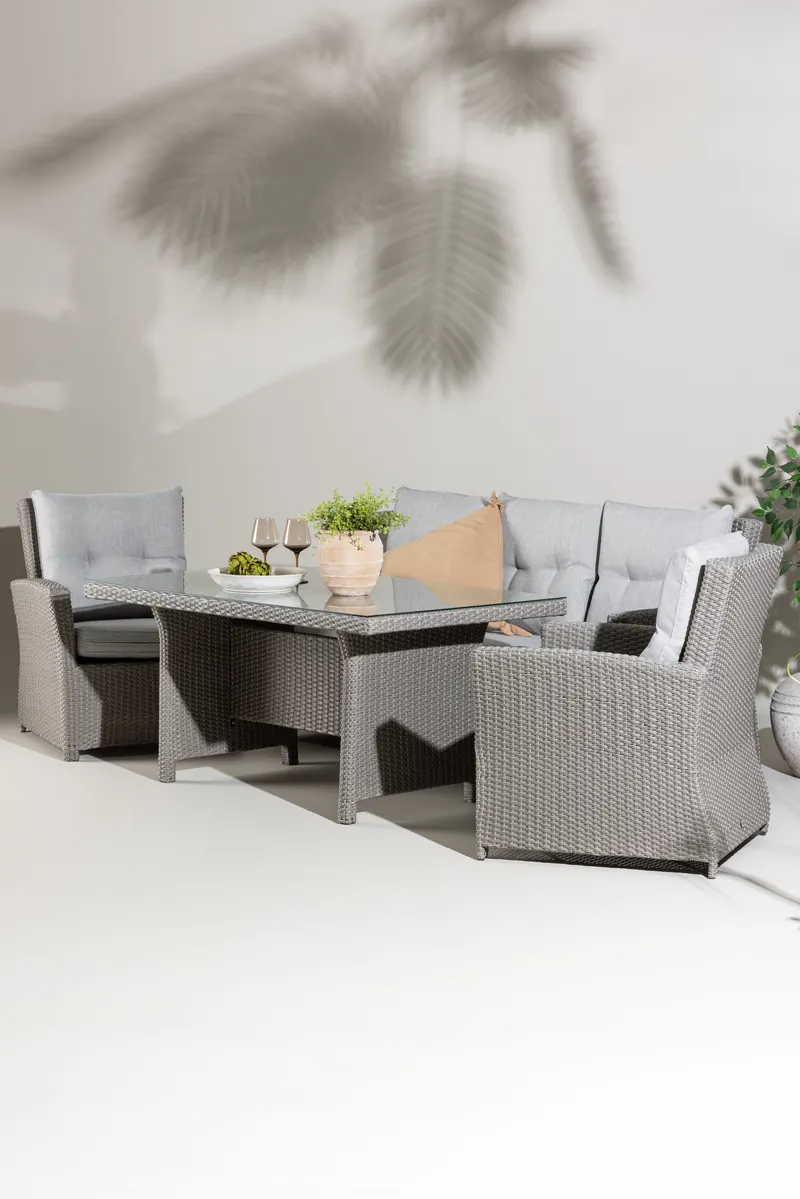 Brentwood Gartenlounge mit Sofa, zwei Sesseln und Glastisch, im Wohnraum, Ansicht 6