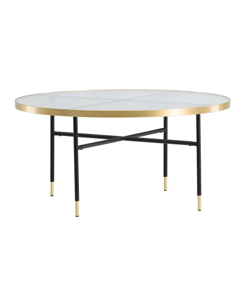 Bubbles runder Couchtisch Ø 98 cm, Glasplatte mit goldfarbenem Rand