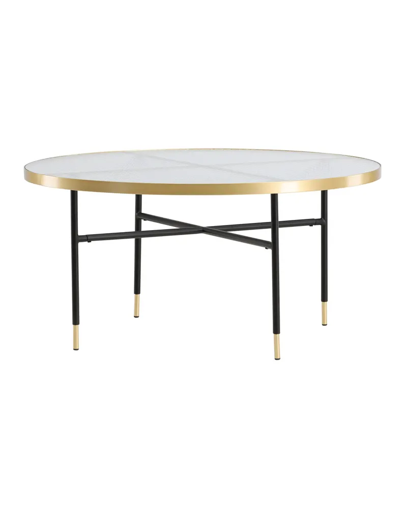 Bubbles runder Couchtisch Ø 98 cm mit Glasplatte und goldfarbenem Rand, Ansicht 3