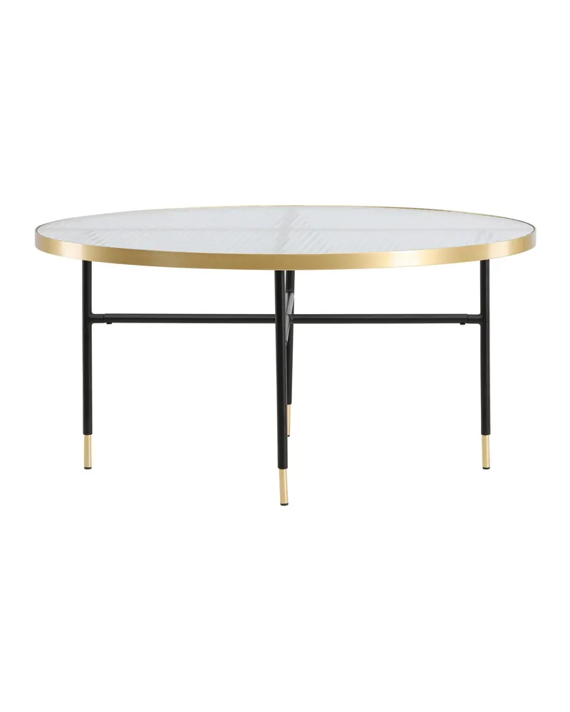Bubbles runder Couchtisch Ø 98 cm mit Glasplatte und goldfarbenem Rand, Ansicht 4