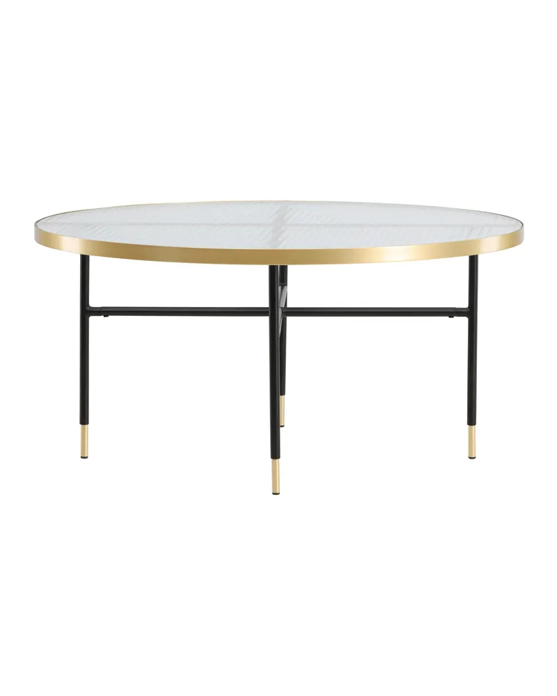 Bubbles runder Couchtisch Ø 98 cm mit Glasplatte und goldfarbenem Rand, Ansicht 7