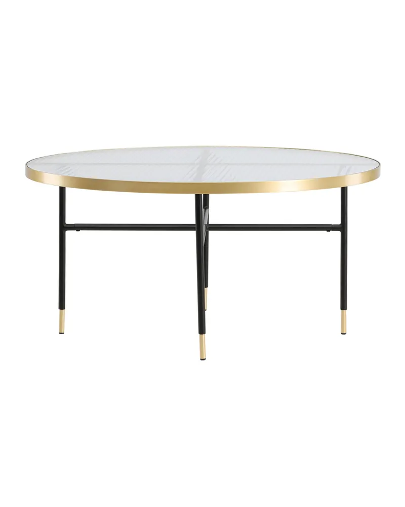 Bubbles runder Couchtisch Ø 98 cm mit Glasplatte und goldfarbenem Rand, Ansicht 10