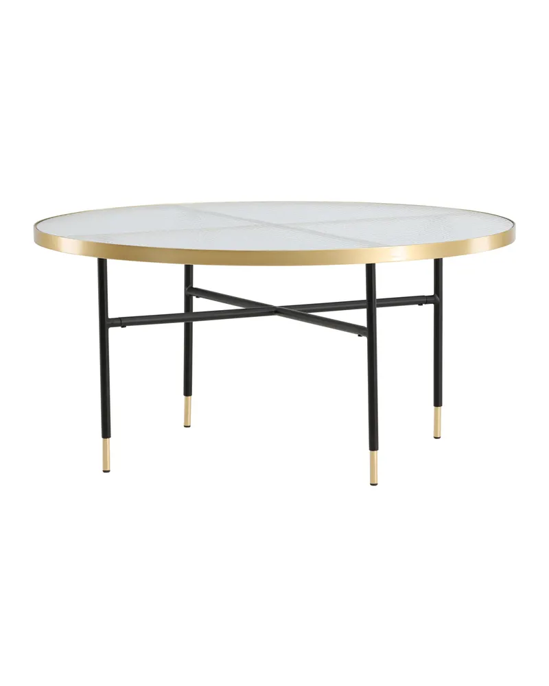 Bubbles runder Couchtisch Ø 98 cm mit Glasplatte und goldfarbenem Rand, Ansicht 12