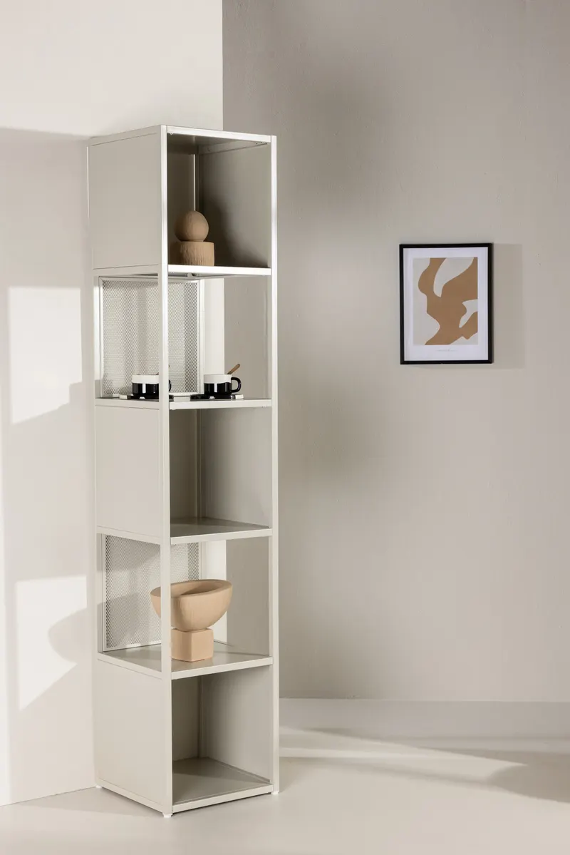 Buenos Aires schmales Bücherregal mit fünf Fächern in Beige, im Wohnraum, Ansicht 1