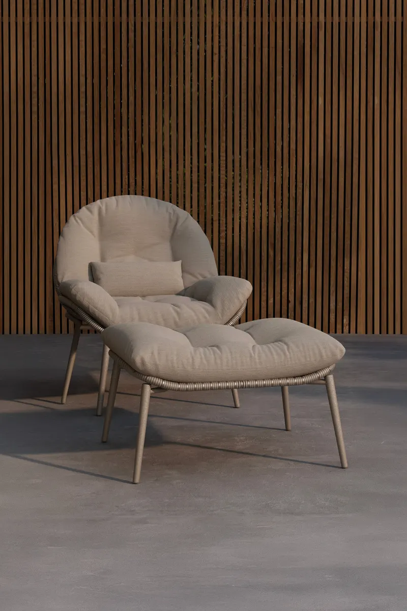 Cala Outdoor-Loungesessel mit Hocker, im Wohnraum