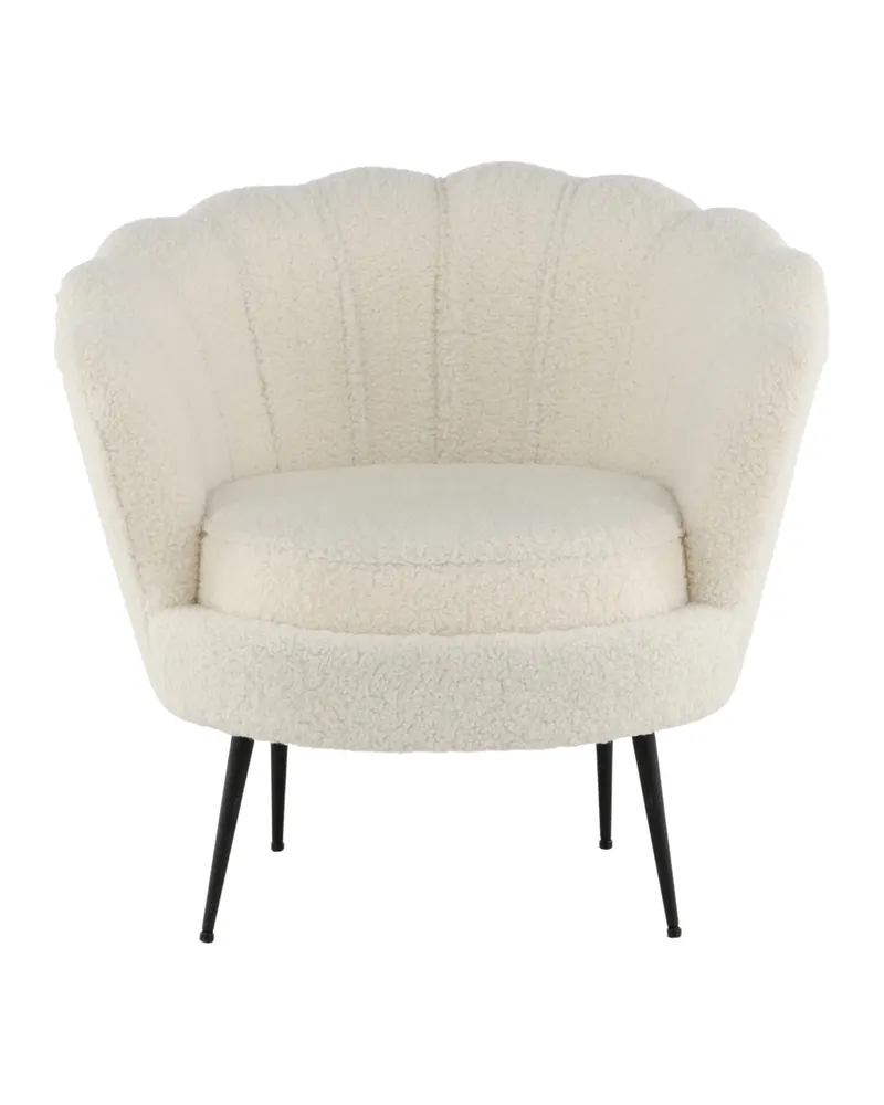 Calais Cocktailsessel in Muschelform in Weiß, Gestell Schwarz, Polyester-Teddystoff, Ansicht 1