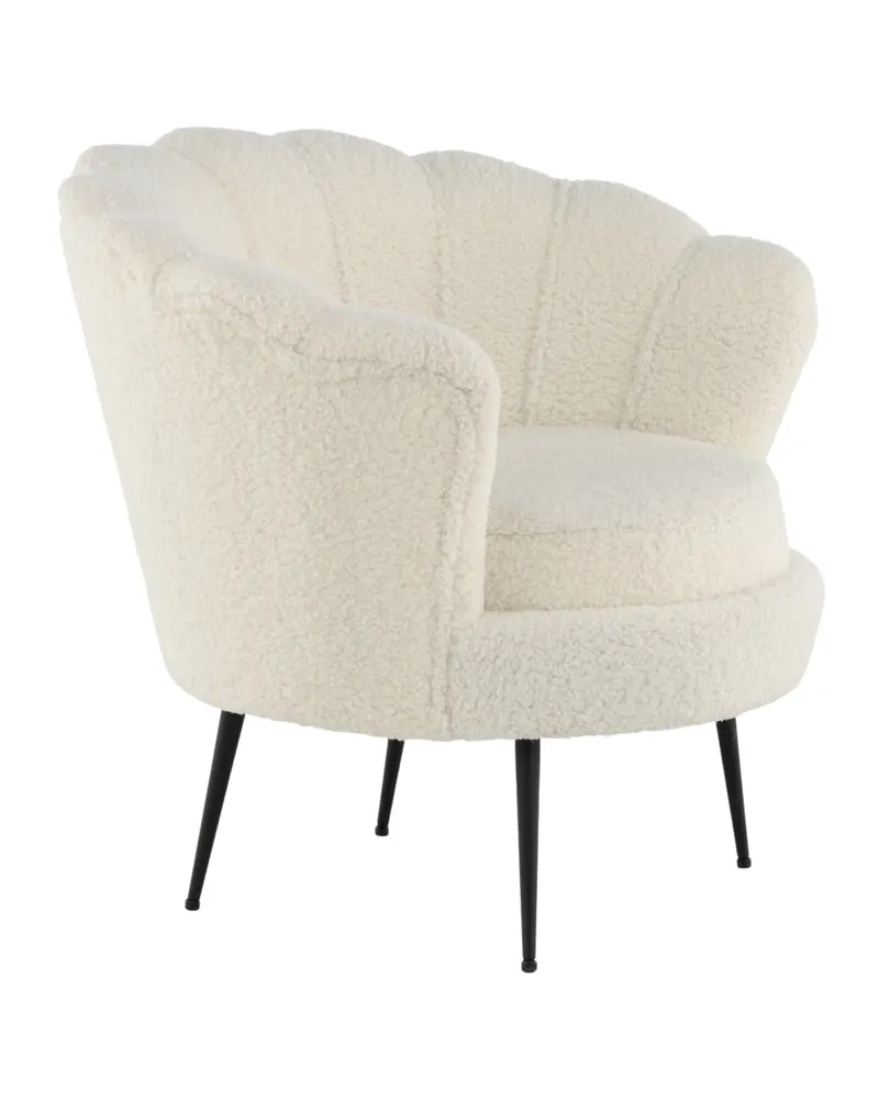 Calais Cocktailsessel in Muschelform in Weiß, Gestell Schwarz, Polyester-Teddystoff, Ansicht 11