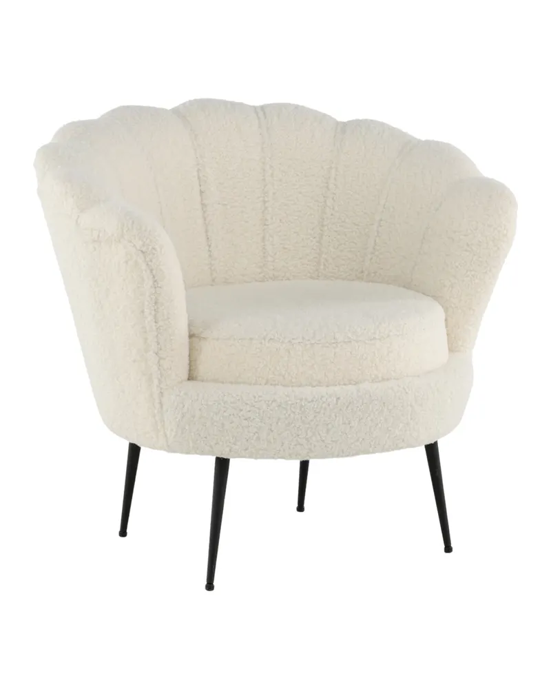 Calais Cocktailsessel in Muschelform in Weiß, Gestell Schwarz, Polyester-Teddystoff, Ansicht 12