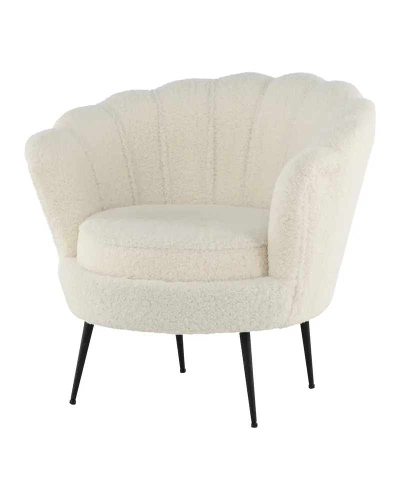 Calais Cocktailsessel in Muschelform in Weiß, Gestell Schwarz, Polyester-Teddystoff, Ansicht 2