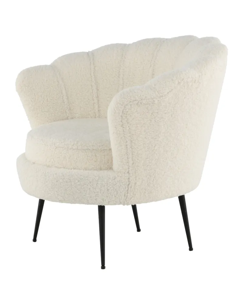 Calais Cocktailsessel in Muschelform in Weiß, Gestell Schwarz, Polyester-Teddystoff, Ansicht 3