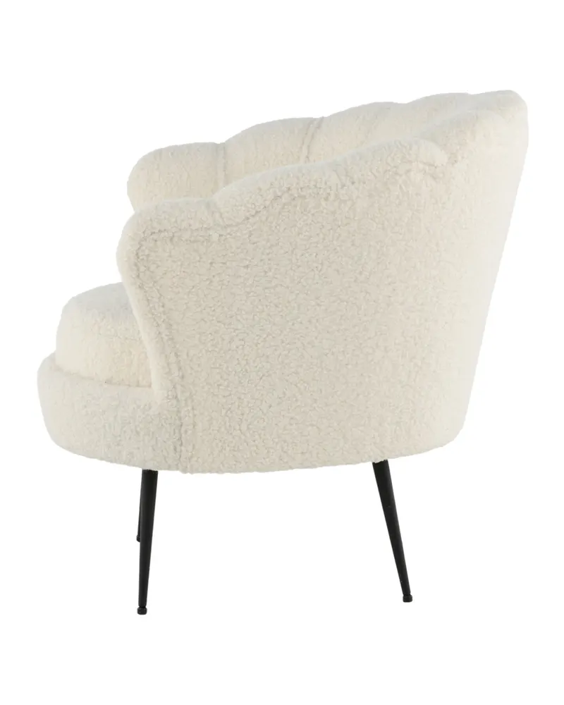 Calais Cocktailsessel in Muschelform in Weiß, Gestell Schwarz, Polyester-Teddystoff, Ansicht 4