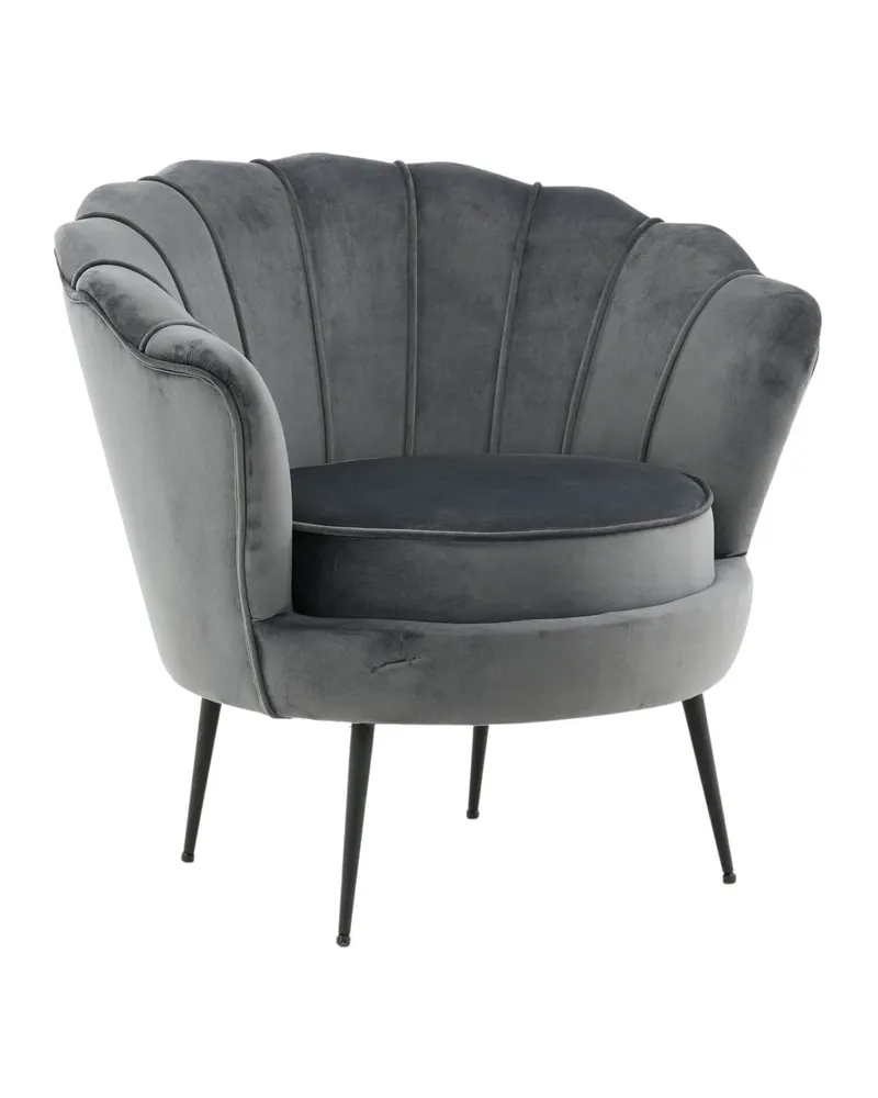 Calais Cocktailsessel in Muschelform in Dunkelgrau, Gestell Schwarz, Polyester-Samt, Ansicht 12