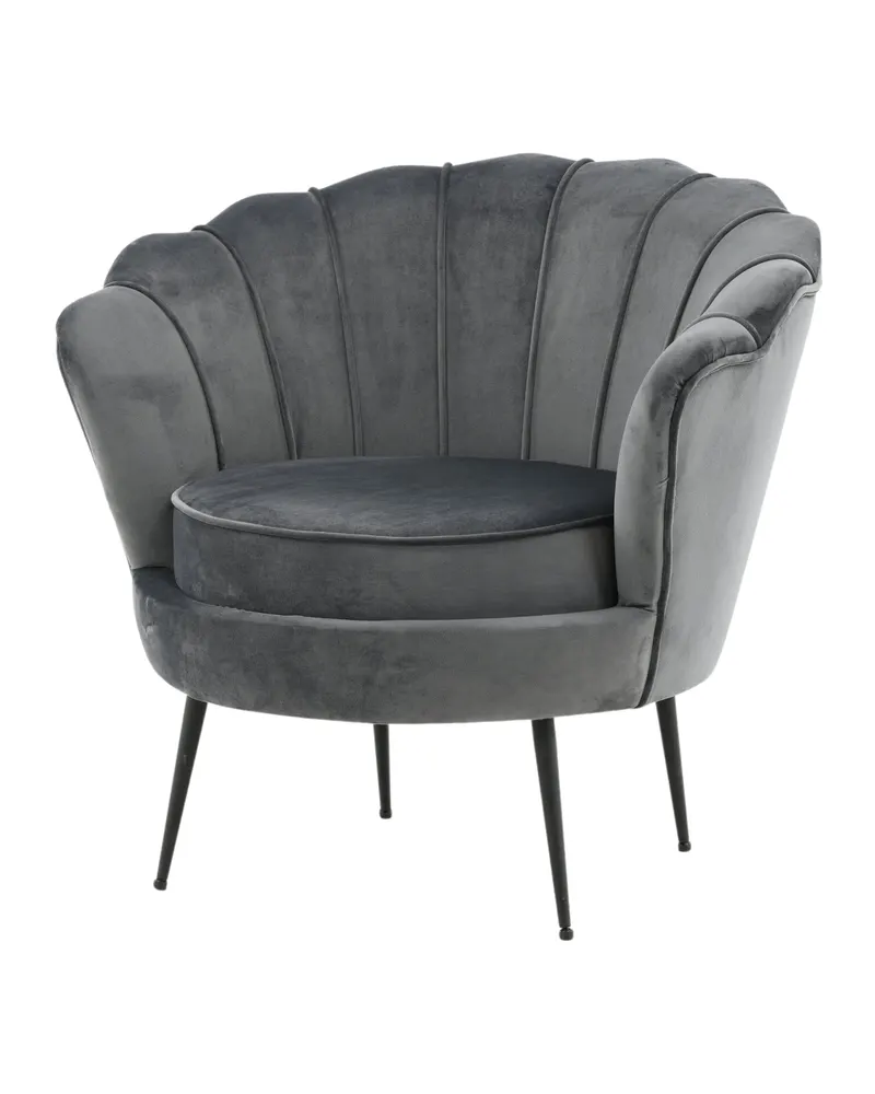 Calais Cocktailsessel in Muschelform in Dunkelgrau, Gestell Schwarz, Polyester-Samt, Ansicht 2