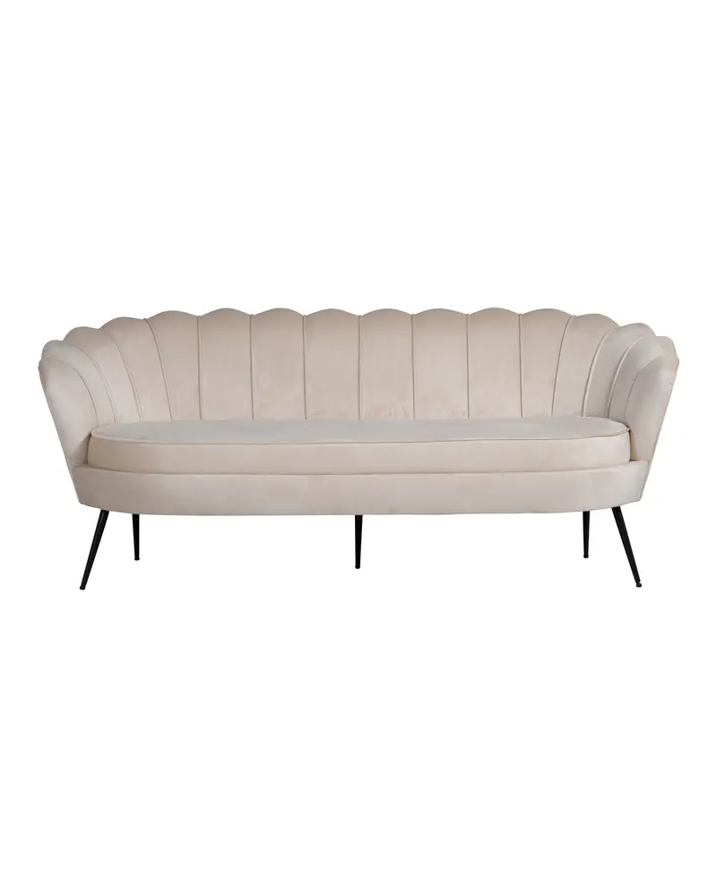Calais Sofa mit Muschel-Rückenlehne in Beige, Gestell Schwarz, Polyester-Samt, Ansicht 1