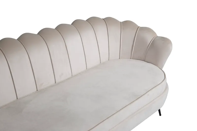 Calais Sofa mit Muschel-Rückenlehne in Beige, Gestell Schwarz, Polyester-Samt, Ansicht 6