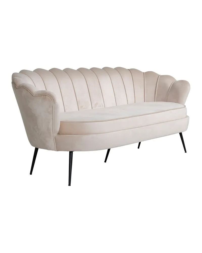 Calais Sofa mit Muschel-Rückenlehne in Beige, Gestell Schwarz, Polyester-Samt, Ansicht 3