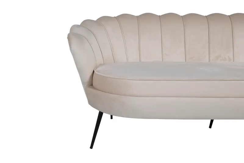 Calais Sofa mit Muschel-Rückenlehne in Beige, Gestell Schwarz, Polyester-Samt, Ansicht 5