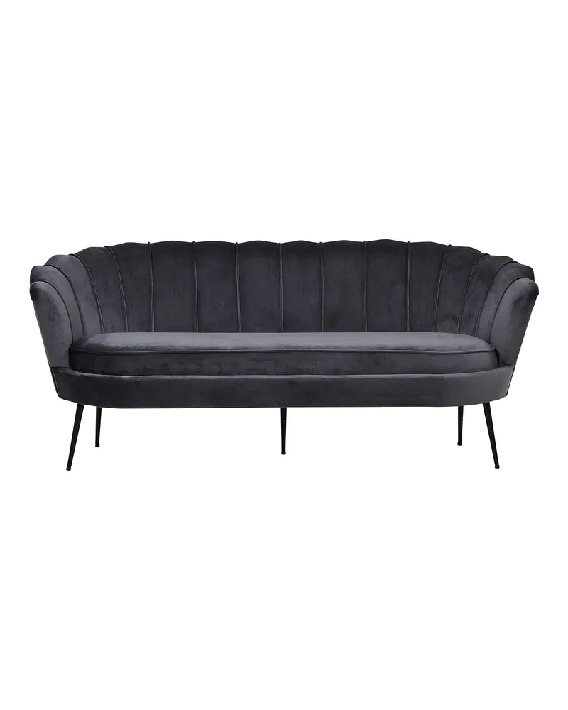 Calais Sofa mit Muschel-Rückenlehne und schräg gestellten Beinen, Dunkelgrau, Gestell Schwarz