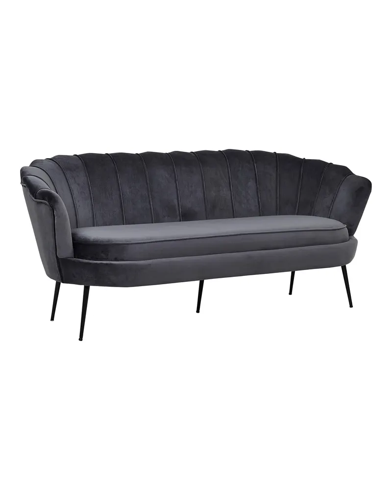 Calais Sofa mit Muschel-Rückenlehne in Dunkelgrau, Gestell Schwarz, Polyester-Samt, Ansicht 2
