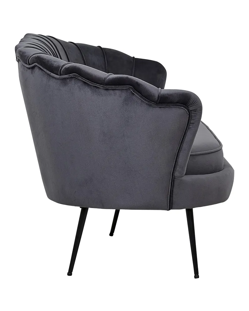 Calais Sofa mit Muschel-Rückenlehne in Dunkelgrau, Gestell Schwarz, Polyester-Samt, Ansicht 3
