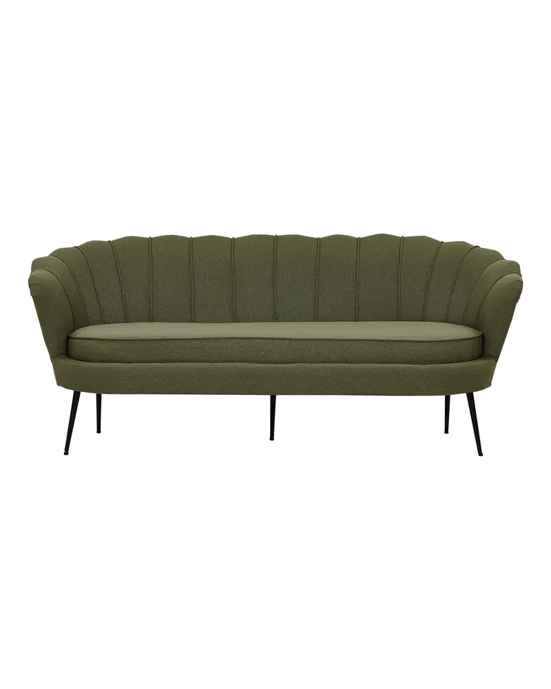 Calais Sofa mit Muschel-Rückenlehne in Grün, Gestell Schwarz, Polyester, Ansicht 1