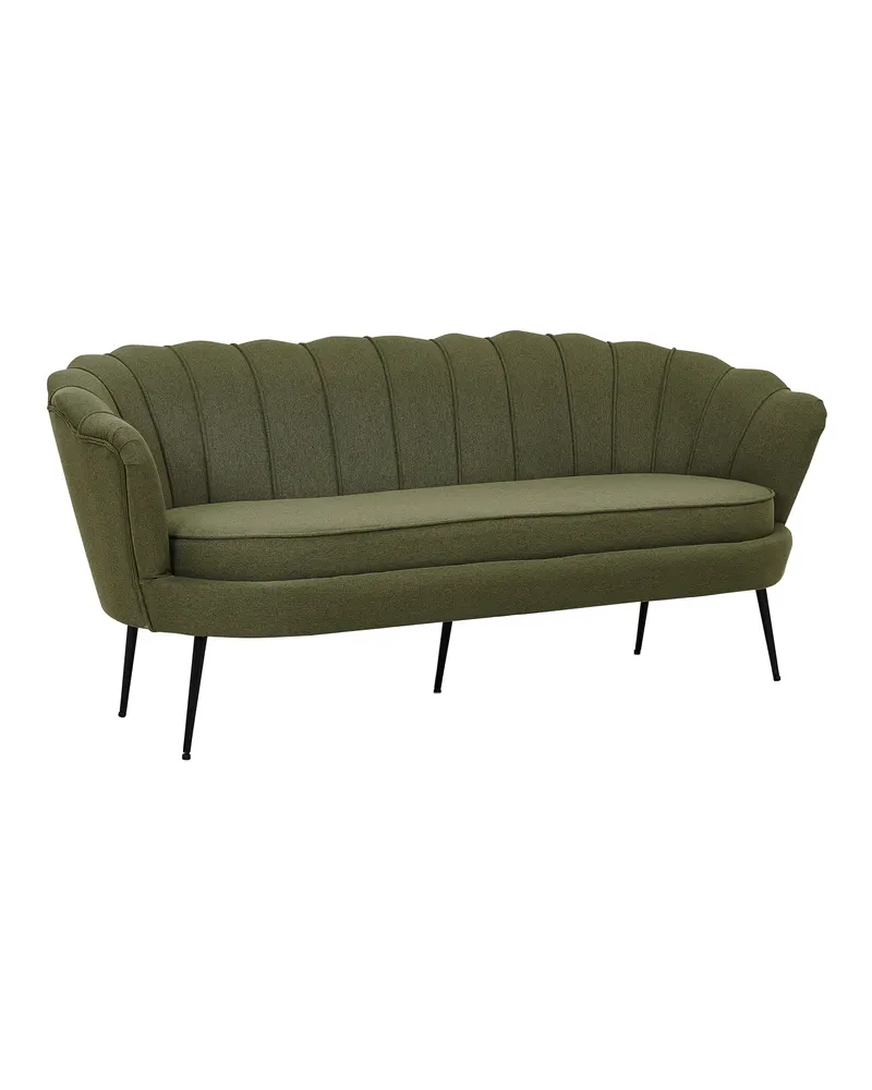 Calais Sofa mit Muschel-Rückenlehne in Grün, Gestell Schwarz, Polyester, Ansicht 3