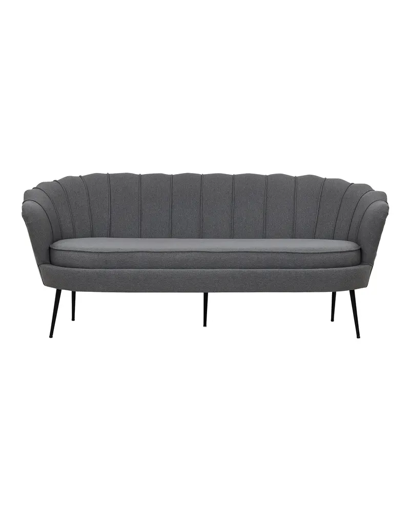 Calais Sofa mit Muschel-Rückenlehne in Grau, Gestell Schwarz, Polyester, Ansicht 1