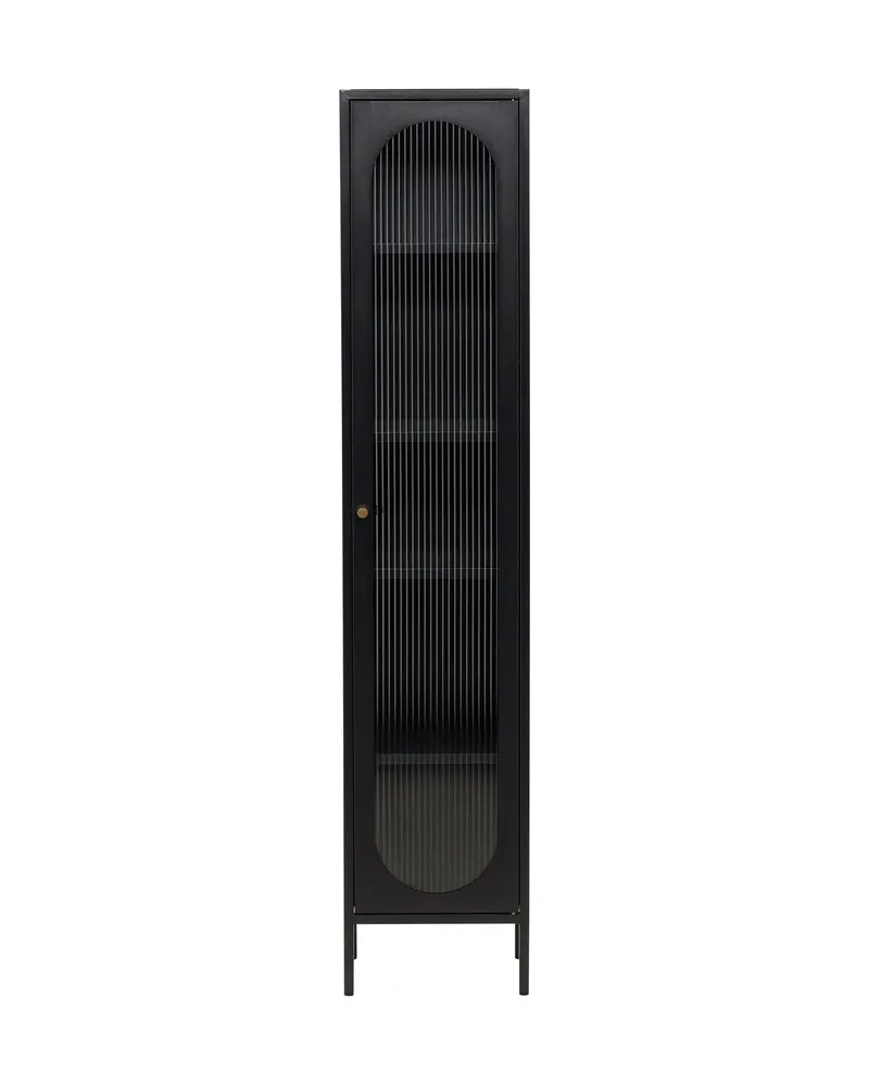 Cali schmales Highboard mit gewellter Glastür in Schwarz, Ansicht 1