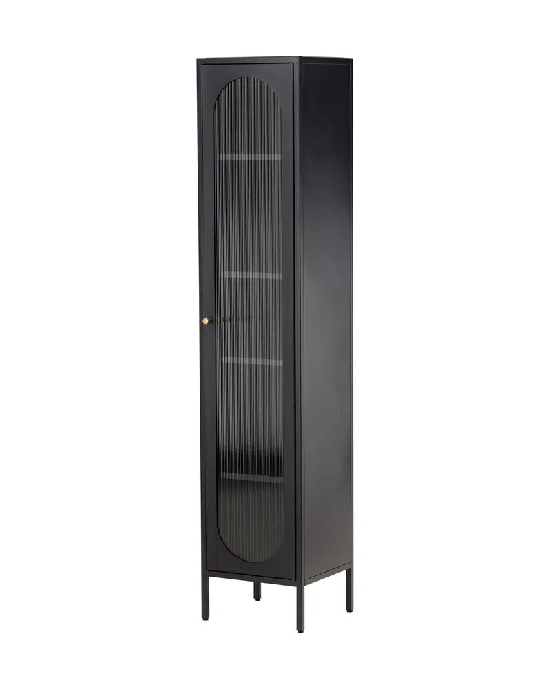 Cali schmales Highboard mit gewellter Glastür in Schwarz, Ansicht 2