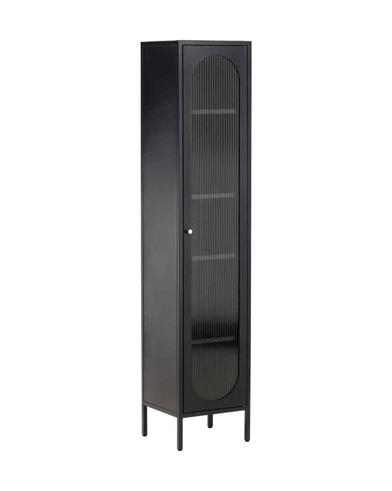 Cali schmales Highboard mit gewellter Glastür in Schwarz, Ansicht 3