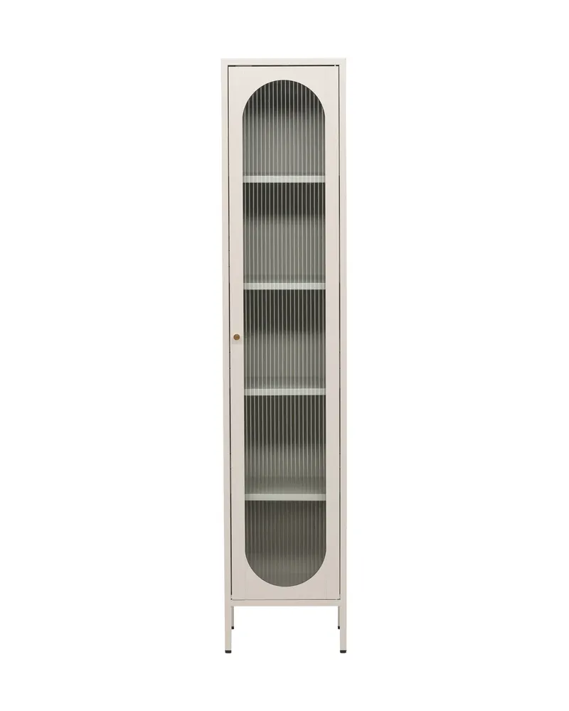Cali schmales Highboard aus Stahl mit gewellter Glastür, Schwarz