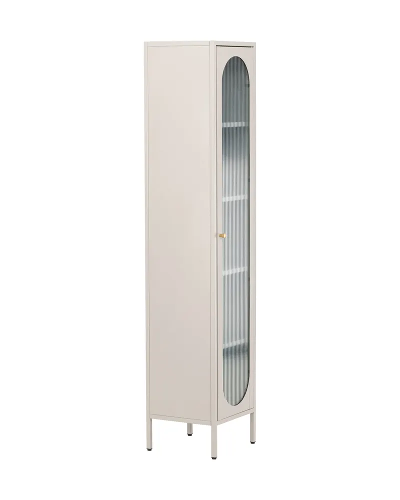 Cali schmales Highboard mit gewellter Glastür in Beige, Ansicht 12
