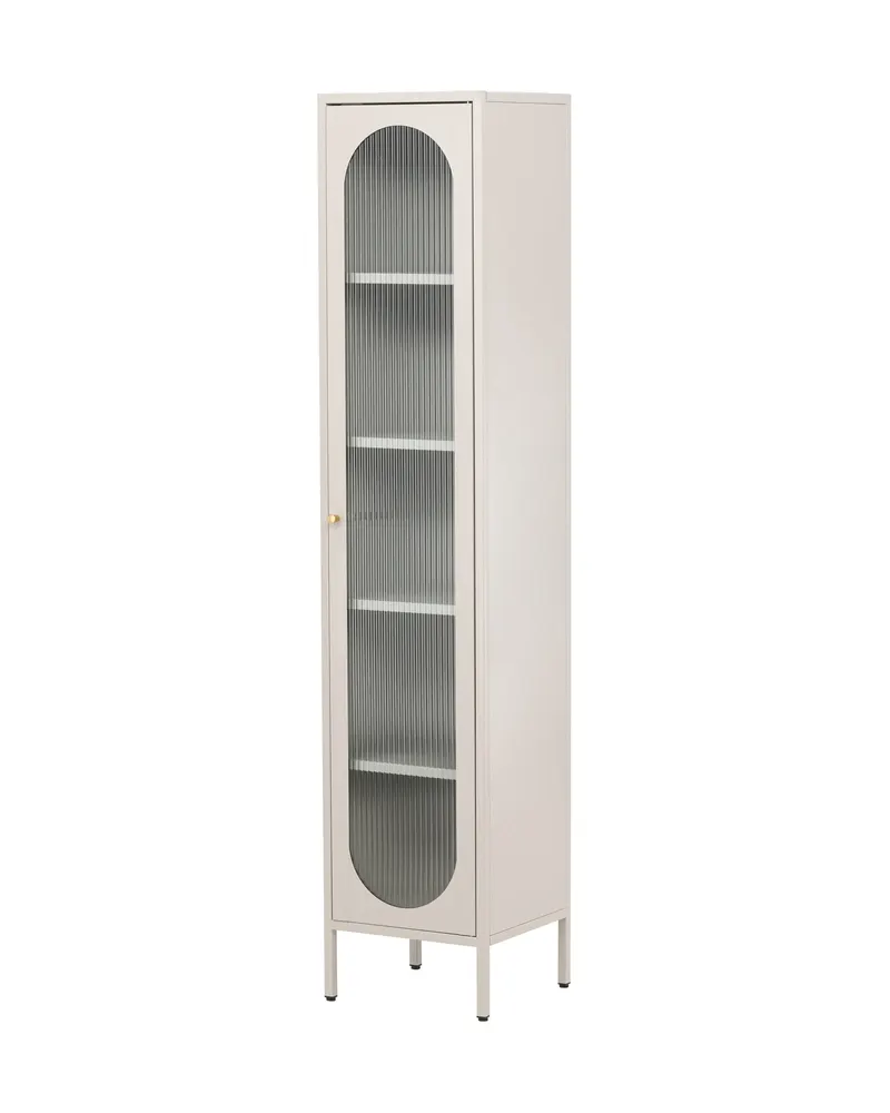 Cali schmales Highboard mit gewellter Glastür in Beige, Ansicht 2
