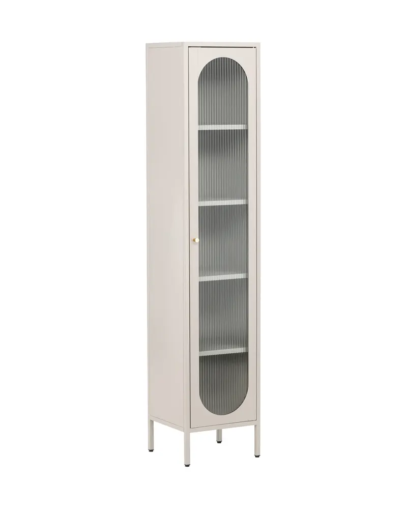 Cali schmales Highboard mit gewellter Glastür in Beige, Ansicht 3