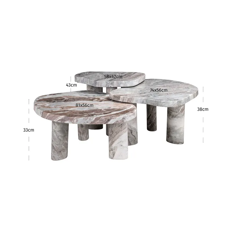 Camino Couchtisch Blush beige 3er-Set von Richmond Interiors, Maßzeichnung 10