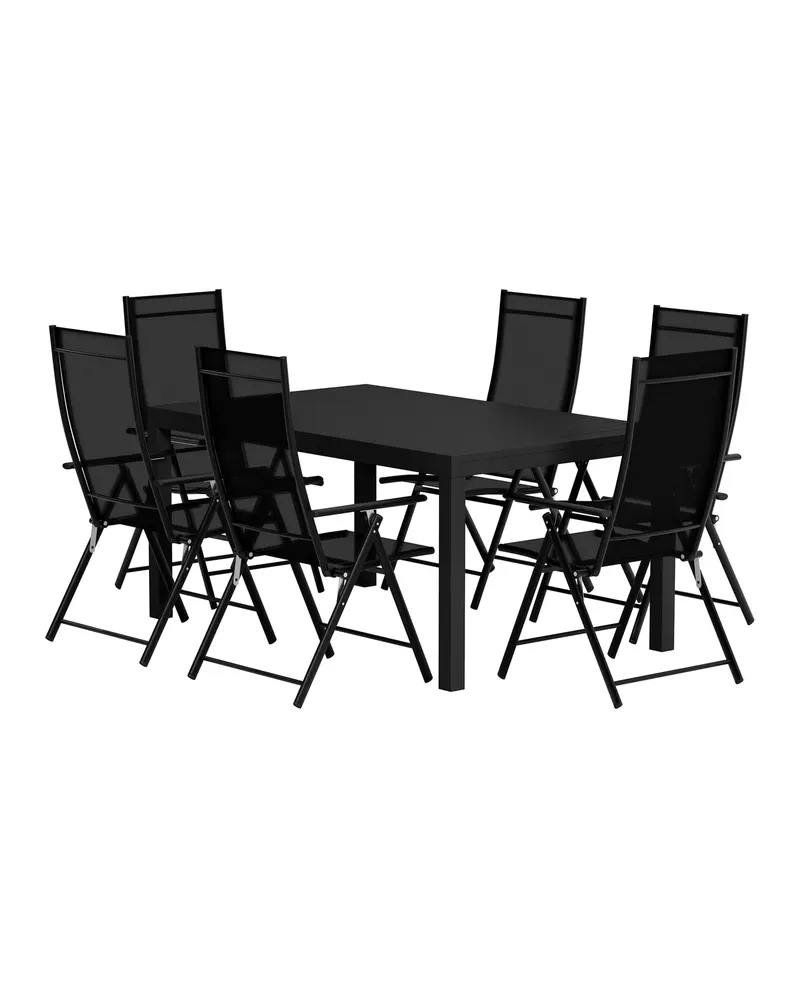 Capo & Levanzo Gartenmöbel-Set: Ausziehtisch und 6 Klappstühle, Schwarz