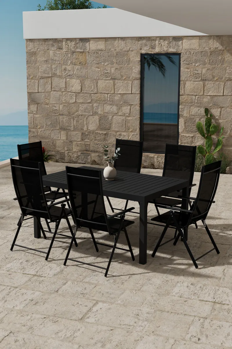 Capo & Levanzo Gartenmöbel-Set mit ausziehbarem Tisch und 6 Klappstühlen, im Wohnraum, Ansicht 1