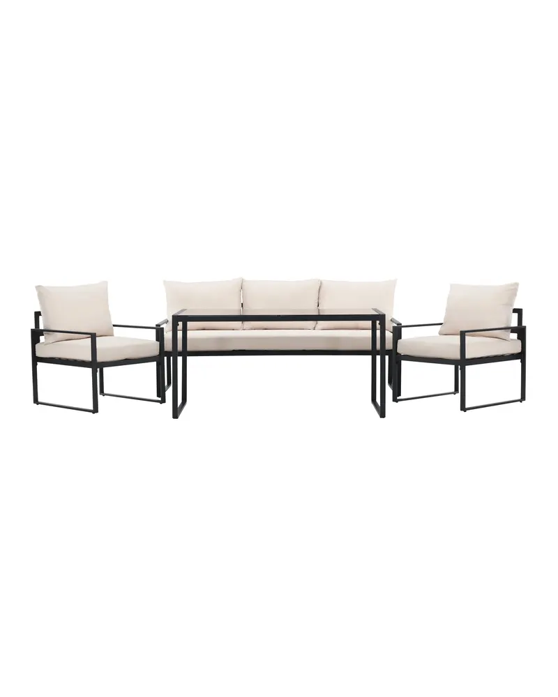 Catania Gartenlounge mit Sofa, zwei Sesseln und Glastisch in Schwarz, Ansicht 1