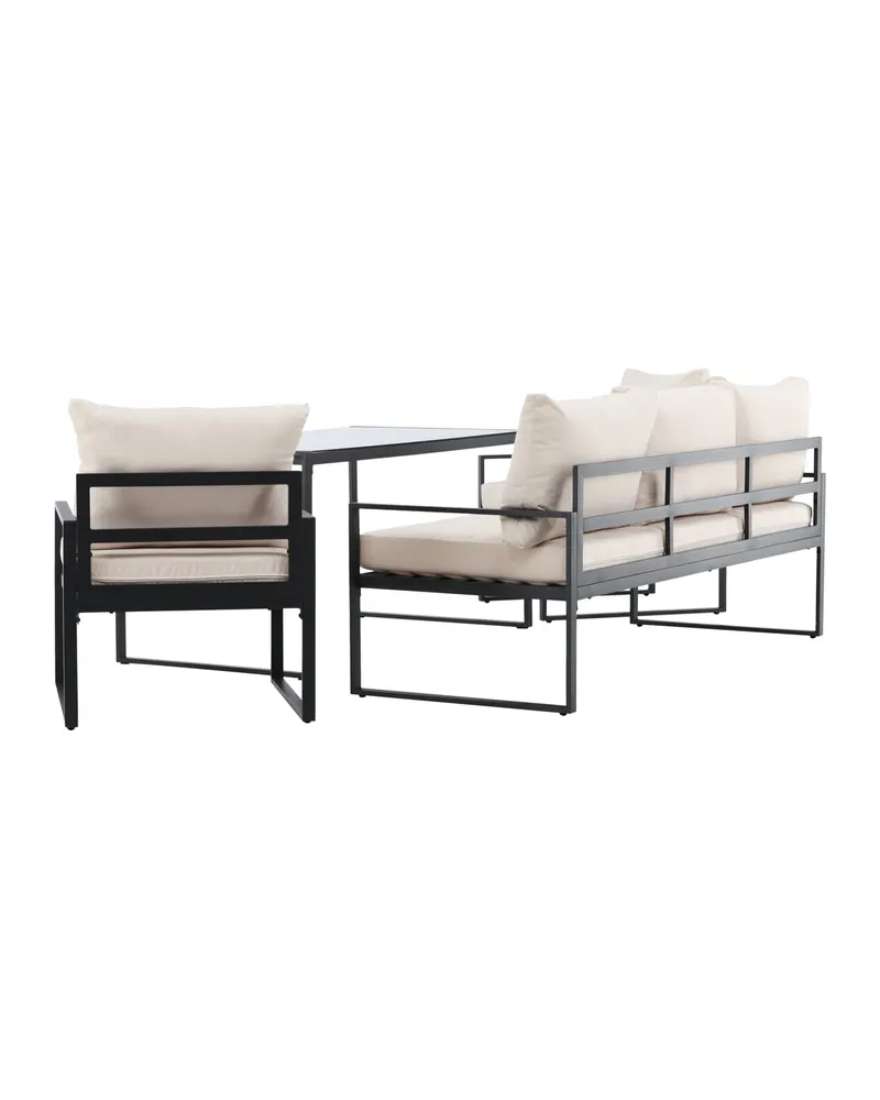 Catania Gartenlounge mit Sofa, zwei Sesseln und Glastisch in Schwarz, Ansicht 8