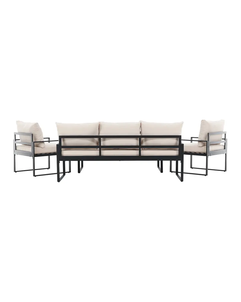 Catania Gartenlounge mit Sofa, zwei Sesseln und Glastisch in Schwarz, Ansicht 9