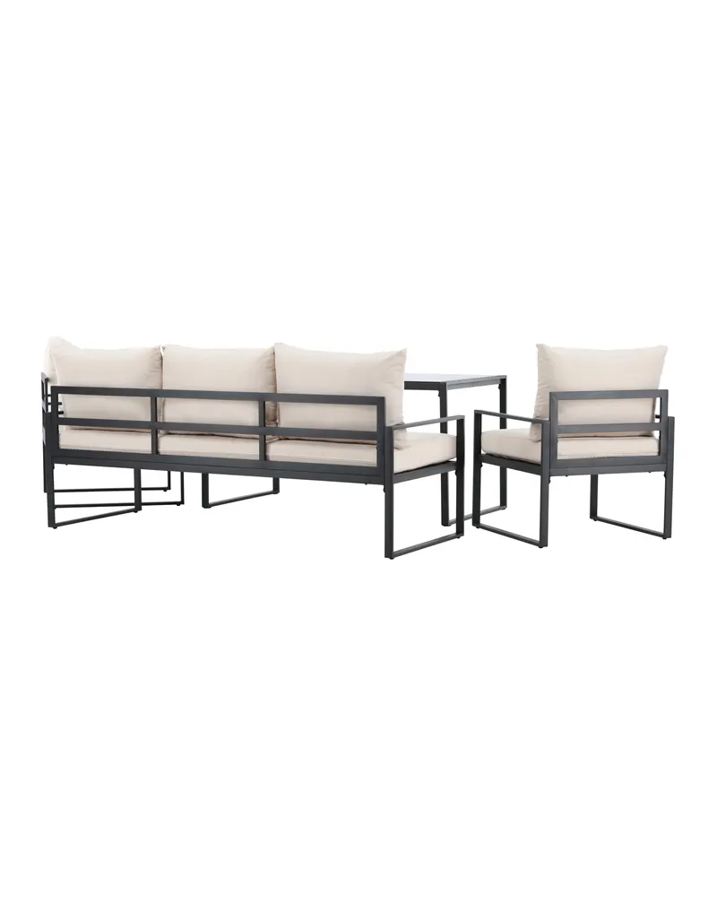 Catania Gartenlounge mit Sofa, zwei Sesseln und Glastisch in Schwarz, Ansicht 10