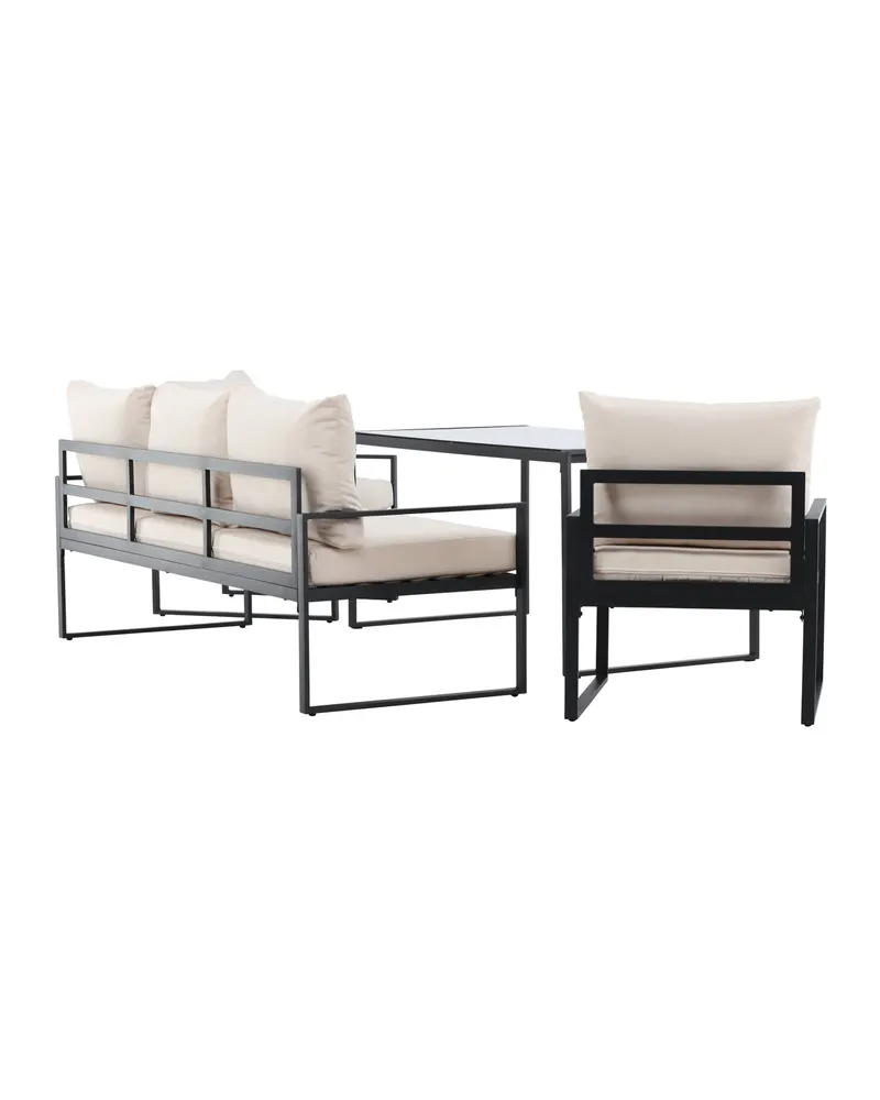 Catania Gartenlounge mit Sofa, zwei Sesseln und Glastisch in Schwarz, Ansicht 11