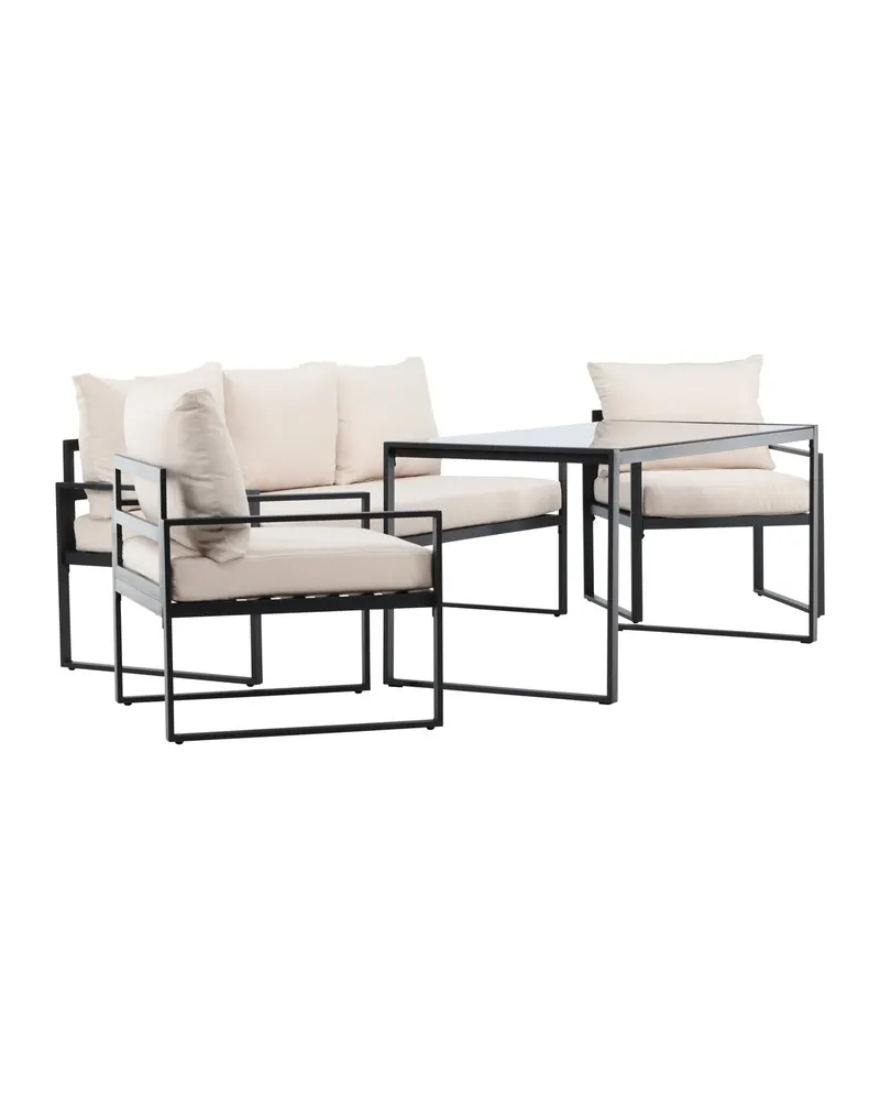 Catania Gartenlounge mit Sofa, zwei Sesseln und Glastisch in Schwarz, Ansicht 12